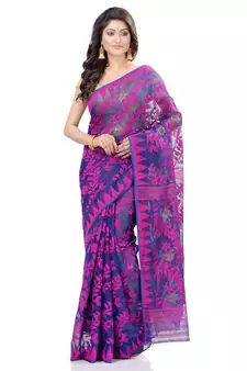 Purple Hand Woven Cotton Saree Without Blouse