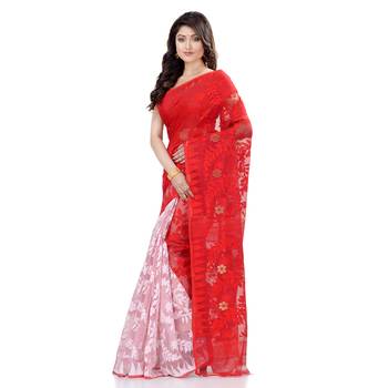 White Hand Woven Cotton Saree Without Blouse 3