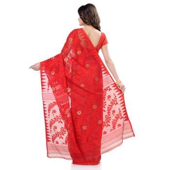 White Hand Woven Cotton Saree Without Blouse 5
