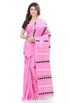 Pink hand woven cotton saree with blouse