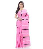 Pink hand woven cotton saree with blouse