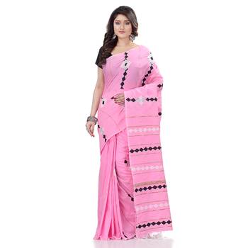 Pink hand woven cotton saree with blouse 2