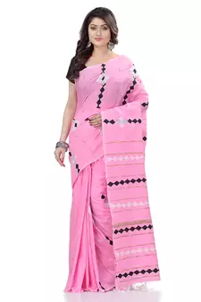 Pink hand woven cotton saree with blouse