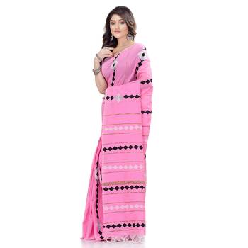 Pink hand woven cotton saree with blouse 3