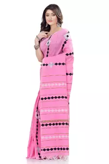 Pink hand woven cotton saree with blouse