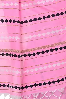 Pink hand woven cotton saree with blouse