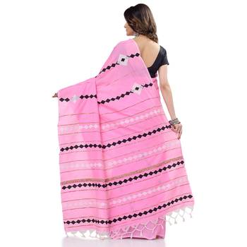 Pink hand woven cotton saree with blouse 5