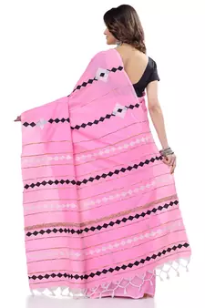 Pink hand woven cotton saree with blouse