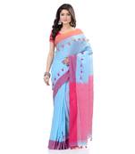   sky blue hand woven cotton saree with blouse
