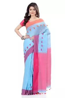   sky blue hand woven cotton saree with blouse