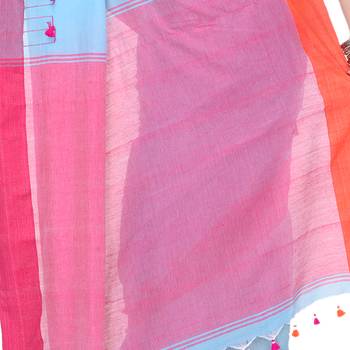   sky blue hand woven cotton saree with blouse 4