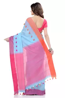   sky blue hand woven cotton saree with blouse