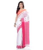 White hand woven cotton saree with blouse