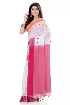 White hand woven cotton saree with blouse