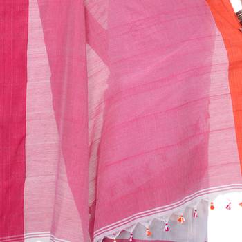White hand woven cotton saree with blouse 4