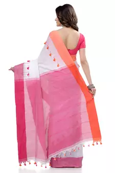 White hand woven cotton saree with blouse
