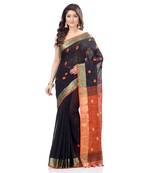 Black hand woven cotton saree with blouse