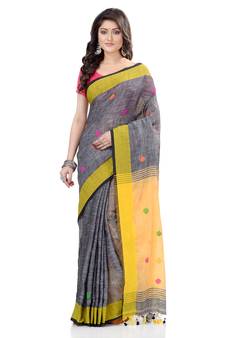 Green hand woven cotton saree with blouse