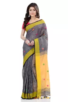 Green hand woven cotton saree with blouse