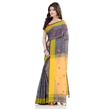 Green hand woven cotton saree with blouse 3