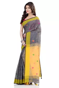 Green hand woven cotton saree with blouse