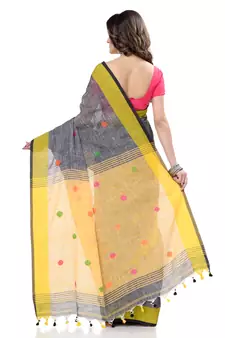 Green hand woven cotton saree with blouse