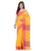 Yellow hand woven cotton saree with blouse