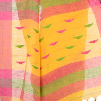 Yellow hand woven cotton saree with blouse 4