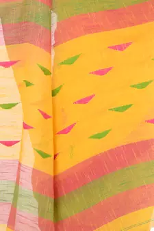 Yellow hand woven cotton saree with blouse