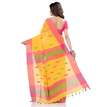 Yellow hand woven cotton saree with blouse 5