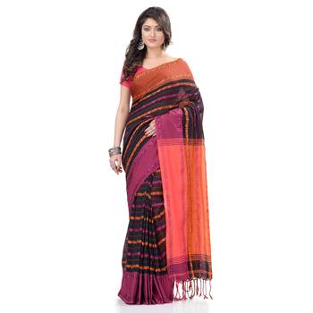Black hand woven cotton saree with blouse 1