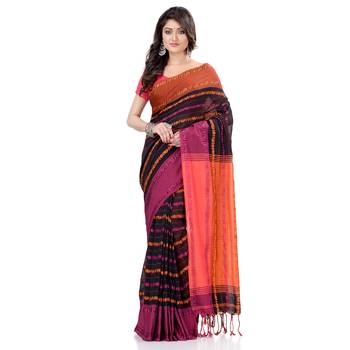 Black hand woven cotton saree with blouse 2