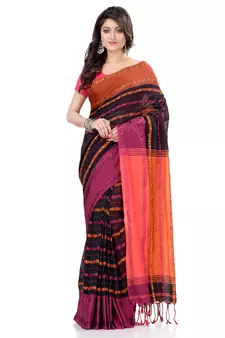 Black hand woven cotton saree with blouse