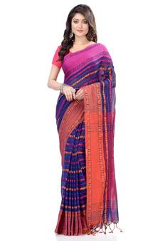   multicolor hand woven cotton saree with blouse