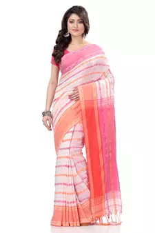 White hand woven cotton saree with blouse
