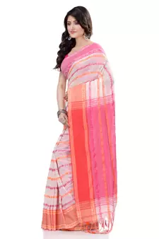 White hand woven cotton saree with blouse