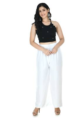 White Rayon Plain Stitched  Palazzo 1