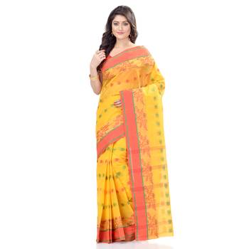 Yellow Hand Woven Cotton Saree Without Blouse 1