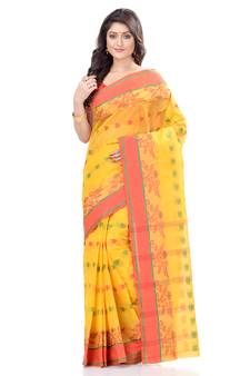 Yellow Hand Woven Cotton Saree Without Blouse