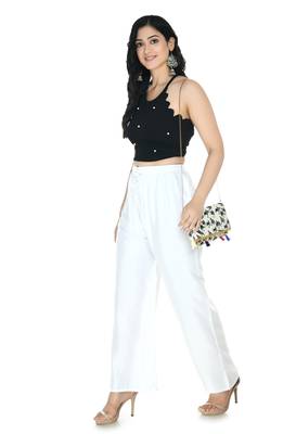 White Rayon Plain Stitched  Palazzo 5
