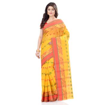 Yellow Hand Woven Cotton Saree Without Blouse 2
