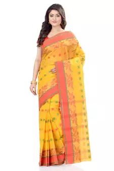 Yellow Hand Woven Cotton Saree Without Blouse