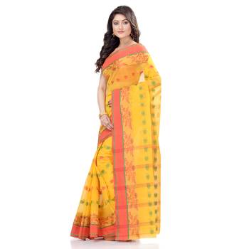 Yellow Hand Woven Cotton Saree Without Blouse 3