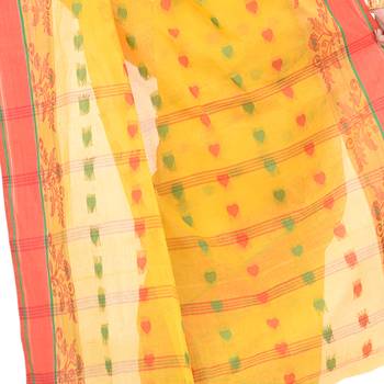 Yellow Hand Woven Cotton Saree Without Blouse 4