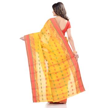 Yellow Hand Woven Cotton Saree Without Blouse 5