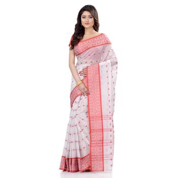 Red Hand Woven Cotton Saree Without Blouse 2