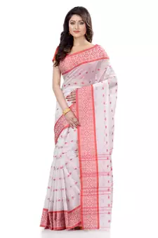 Red Hand Woven Cotton Saree Without Blouse