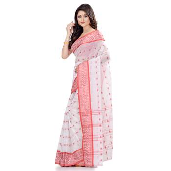 Red Hand Woven Cotton Saree Without Blouse 3
