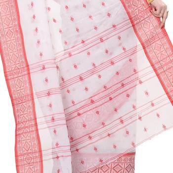 Red Hand Woven Cotton Saree Without Blouse 4