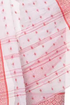 Red Hand Woven Cotton Saree Without Blouse